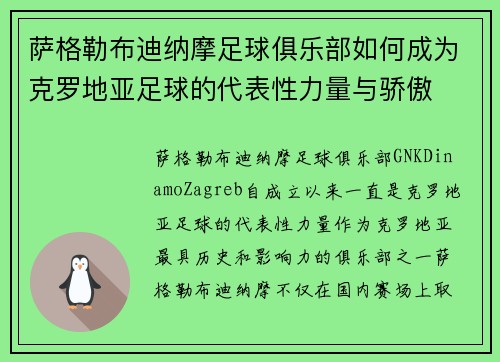 萨格勒布迪纳摩足球俱乐部如何成为克罗地亚足球的代表性力量与骄傲
